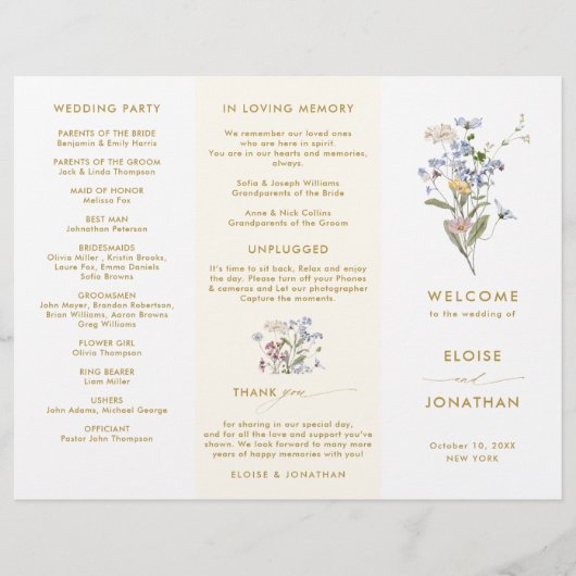 Spring Wildflower Meadow Gold Wedding Program (正面)