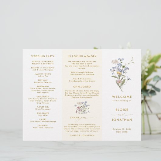 Spring Wildflower Meadow Gold Wedding Program (スタンド正面)