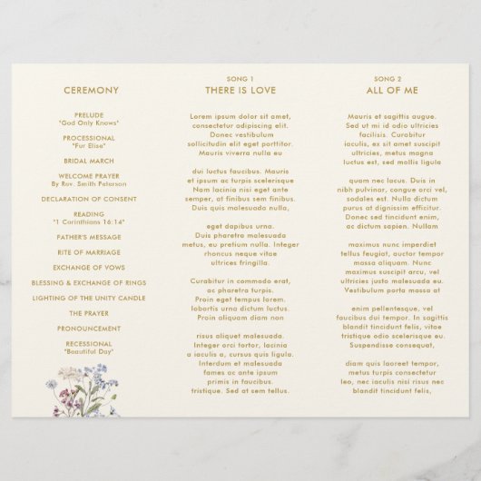 Spring Wildflower Meadow Gold Wedding Program (裏面)