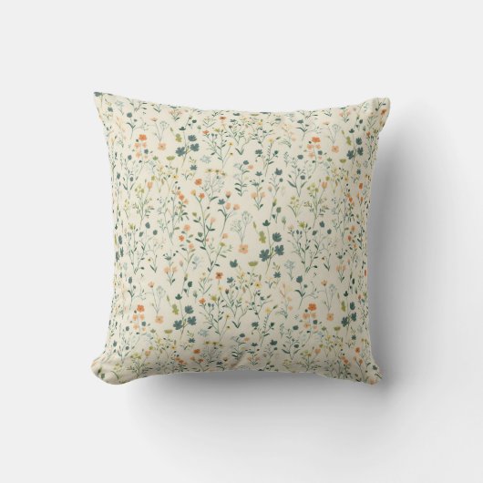 Spring Wildflower Meadow Throw Pillow クッション (正面)