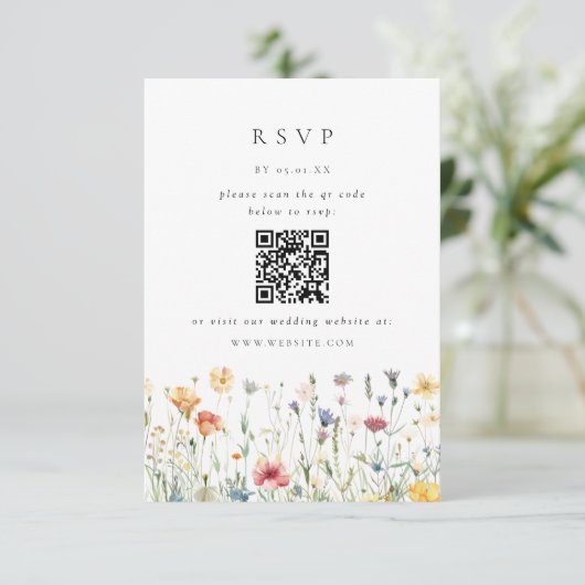 Spring Wildflower QR Code Wedding RSVP Card (スタンド正面)