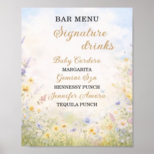 Spring Wildflower Signature Drinks Bar Menu ポスター (正面)