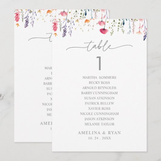  Spring Wildflower Table Number 1 Seating Chart 招待状 (正面/裏面)