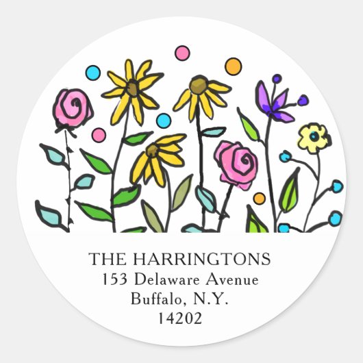 Spring Wildflowers Floral Return Address Label ラウンドシール (正面)