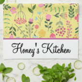 Spring Wildflowers Florals on Yellow Personalized キッチンタオル (折り畳み)
