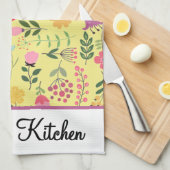 Spring Wildflowers Florals on Yellow Personalized キッチンタオル (四つ折り)