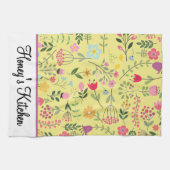 Spring Wildflowers Florals on Yellow Personalized キッチンタオル (横)