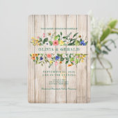 Spring Wildflowers on Wood Wedding Invitation  招待状 (スタンド正面)