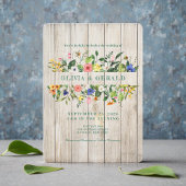 Spring Wildflowers on Wood Wedding Invitation  招待状
