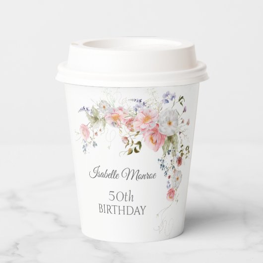 Spring Wildflowers Purple Pink 50th Birthday  紙コップ (裏面)