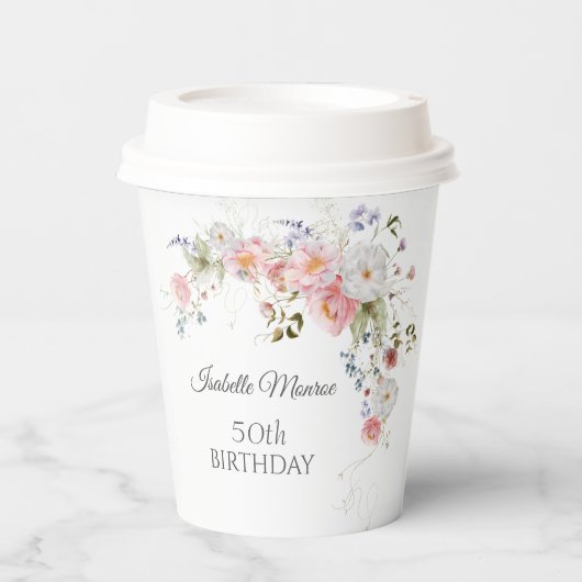 Spring Wildflowers Purple Pink 50th Birthday  紙コップ (正面)