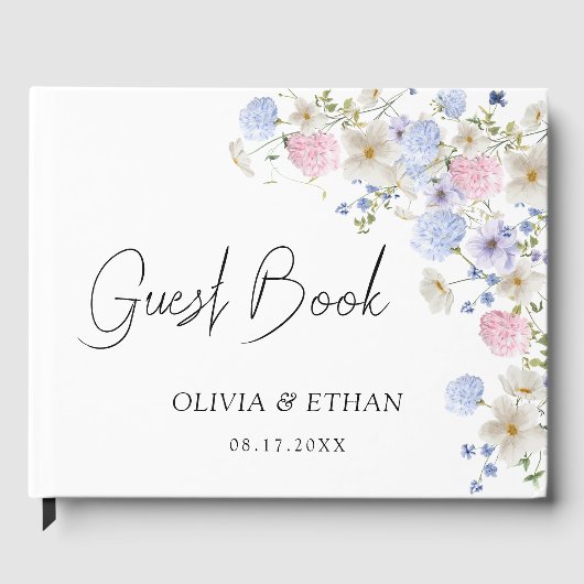 Spring Wildflowers Purple Pink Wedding ゲストブック (正面)