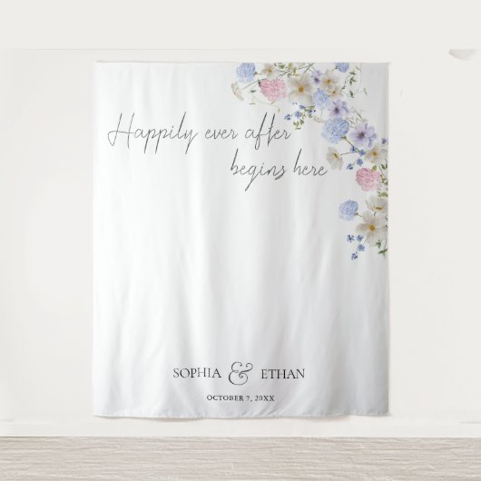 Spring Wildflowers Purple Pink Wedding タペストリー (正面)