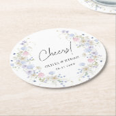 Spring Wildflowers Purple Pink Wedding Cheers ラウンドペーパーコースター (アングル)