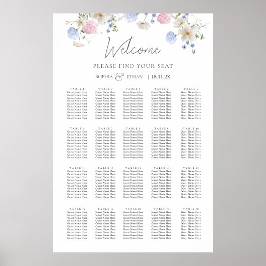 Spring Wildflowers Purple Wedding Seating Chart ポスター (正面)