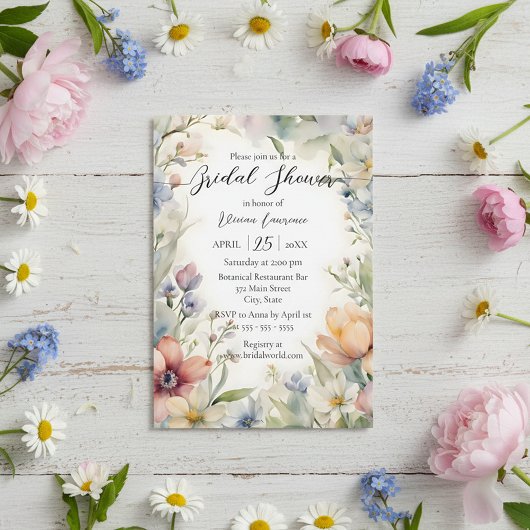 Spring Wildflowers Watercolor Floral Bridal Shower 招待状
