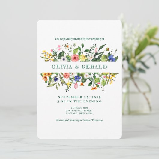 Spring Wildflowers Watercolor Wedding Invitation 招待状 (スタンド正面)