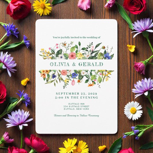 Spring Wildflowers Watercolor Wedding Invitation  招待状