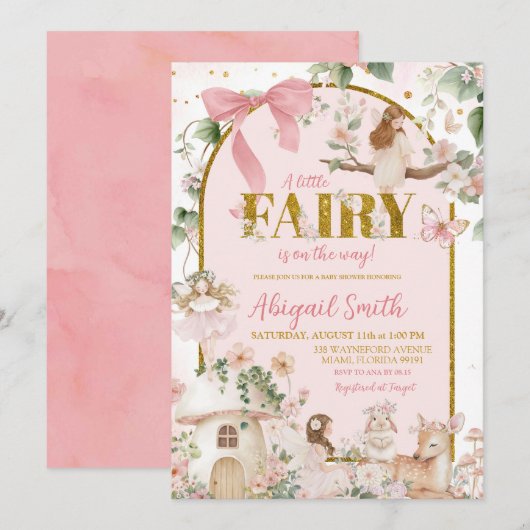 Spring woodland fairy baby shower invitation 招待状 (正面/裏面)