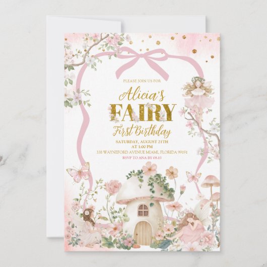 Spring woodland fairy first birthday  招待状 (正面)