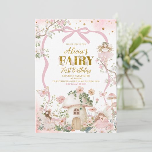 Spring woodland fairy first birthday  招待状 (スタンド正面)