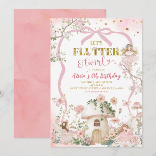 Spring woodland fairy flutter and twirl birthday 招待状 (正面/裏面)