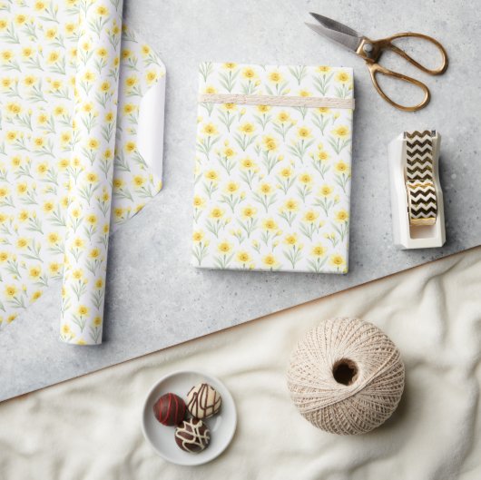 Spring Yellow Daffodil Floral Wrapping Paper ラッピングペーパー (クラフト)