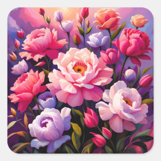 Spring Zen Sunrise Pink Blossom Garden  スクエアシール