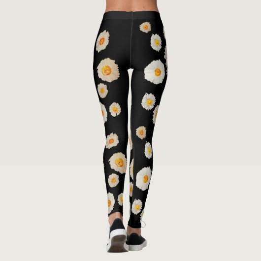 SpringCustomレギンス，ホワイトデイジーフローラアート レギンス (裏面)