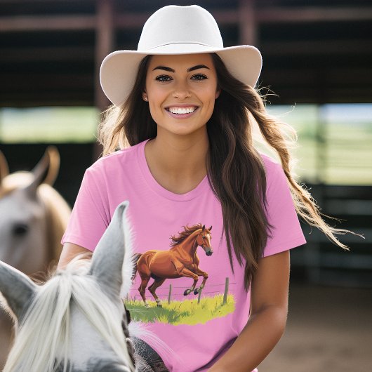 Springender Gaul am Weidezaun - Pferde Design Tシャツ