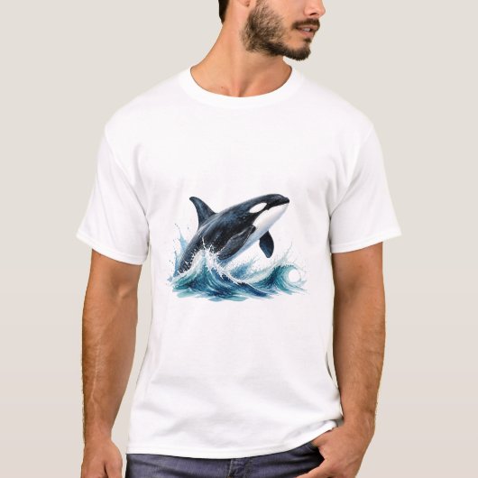 Springender Orca Im Wellenspritzer Tシャツ (正面)
