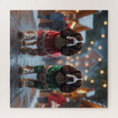 Springer Spaniel スパニエル犬 クリスマス スノー ホリデー ジグソーパズル (横)