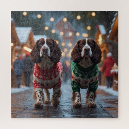 Springer Spaniel スパニエル犬 クリスマス スノー ホリデー ジグソーパズル (縦)