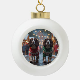 Springer Spaniel スパニエル犬 クリスマス スノー ホリデー セラミックボールオーナメント