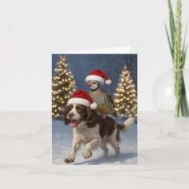 Springer Spaniel and Partridge Christmas card カード