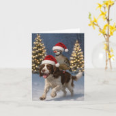 Springer Spaniel and Partridge Christmas card カード (黄色い花)