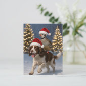 Springer Spaniel and Partridge Christmas postcard ポストカード (スタンド正面)