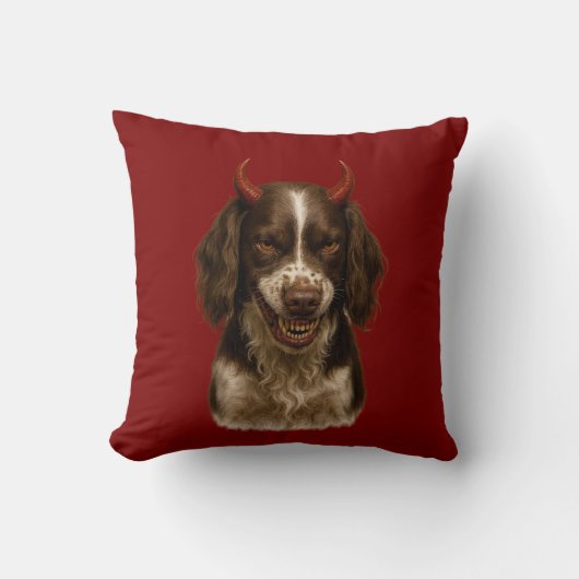 Springer Spaniel Angel / Devil naughty dog cushion クッション (正面)