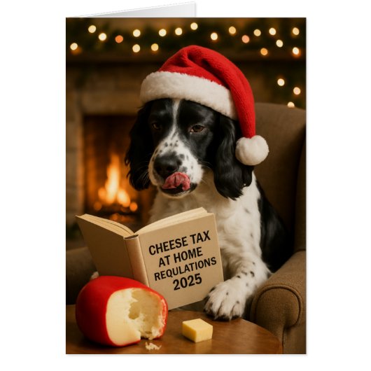 Springer spaniel 'Cheese Tax' Christmas card (正面)