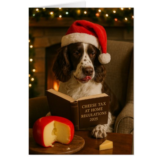Springer Spaniel 'Cheese Tax' Christmas card (正面)