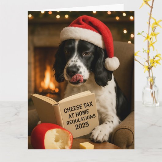Springer spaniel  'Cheese Tax' Christmas card カード (黄色い花)