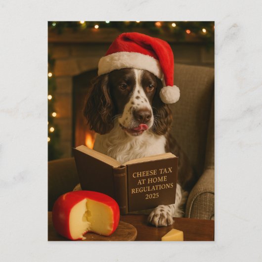 Springer Spaniel  'Cheese Tax' Christmas postcard ポストカード (正面)