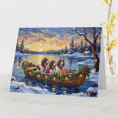Springer Spaniel Christmas Boat Holiday カード (黄色い花)