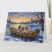 Springer Spaniel Christmas Boat Holiday カード (正面)