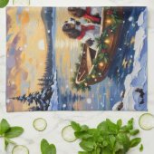 Springer Spaniel Christmas Boat Holiday キッチンタオル (折り畳み)