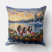Springer Spaniel Christmas Boat Holiday クッション (正面)