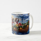 Springer Spaniel Christmas Boat Holiday コーヒーマグカップ (正面右)