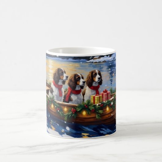 Springer Spaniel Christmas Boat Holiday コーヒーマグカップ (中央)