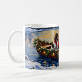 Springer Spaniel Christmas Boat Holiday コーヒーマグカップ (左)