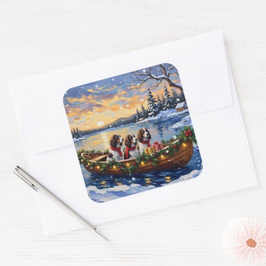 Springer Spaniel Christmas Boat Holiday スクエアシール (封筒)